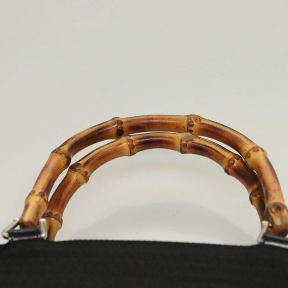 GUCCI Bamboo Hand Bag Canvas Outlet Black Silver 002 1998 0441 Auth BA3228 - Picture 9 of 16